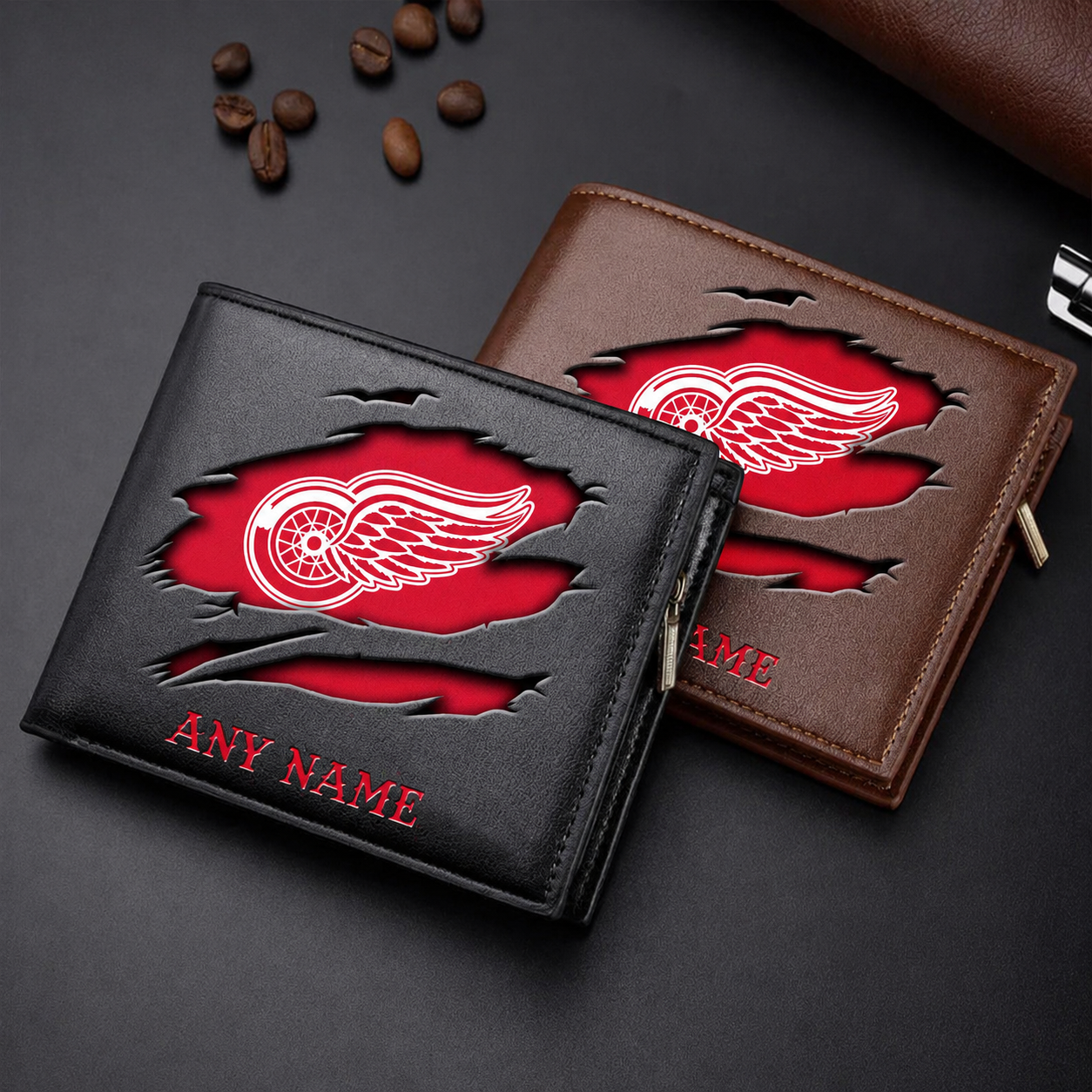FINAL SALE - NEW CUSTOMIZED NHL22 DRW DETROIT RED WINGS LEATHER WALLET