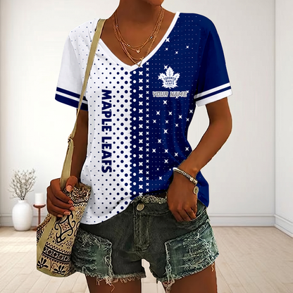 LIMITED EDITION - NEW CUSTOMIZED NHL23 TML TORONTO MAPLE LEAFS V-NECK FEMALE SHIRT