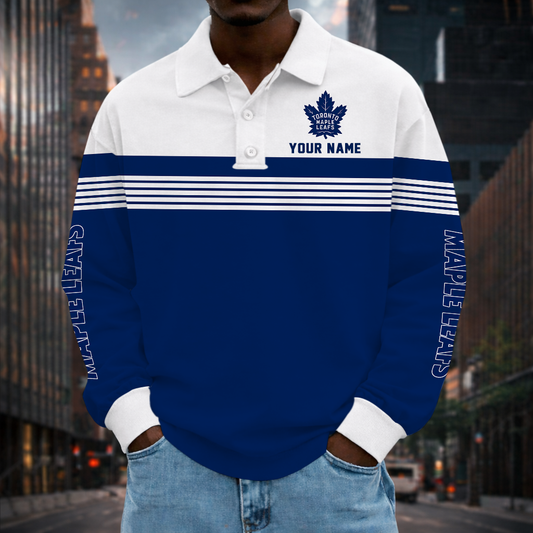 LIMITED EDITION - NEW CUSTOMIZED NHL23 TML TORONTO MAPLE LEAFS MEN LONG SLEEVE POLO