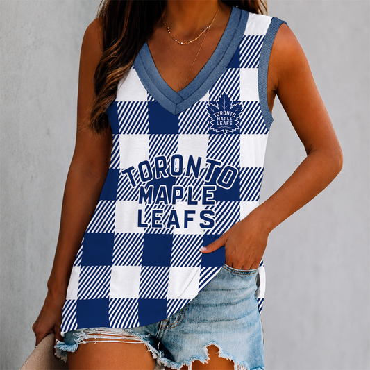 FINAL SALE - NEW CUSTOMIZED NHL23 TML TORONTO MAPLE LEAFS WOMEN'S V-NECK TANK TOP