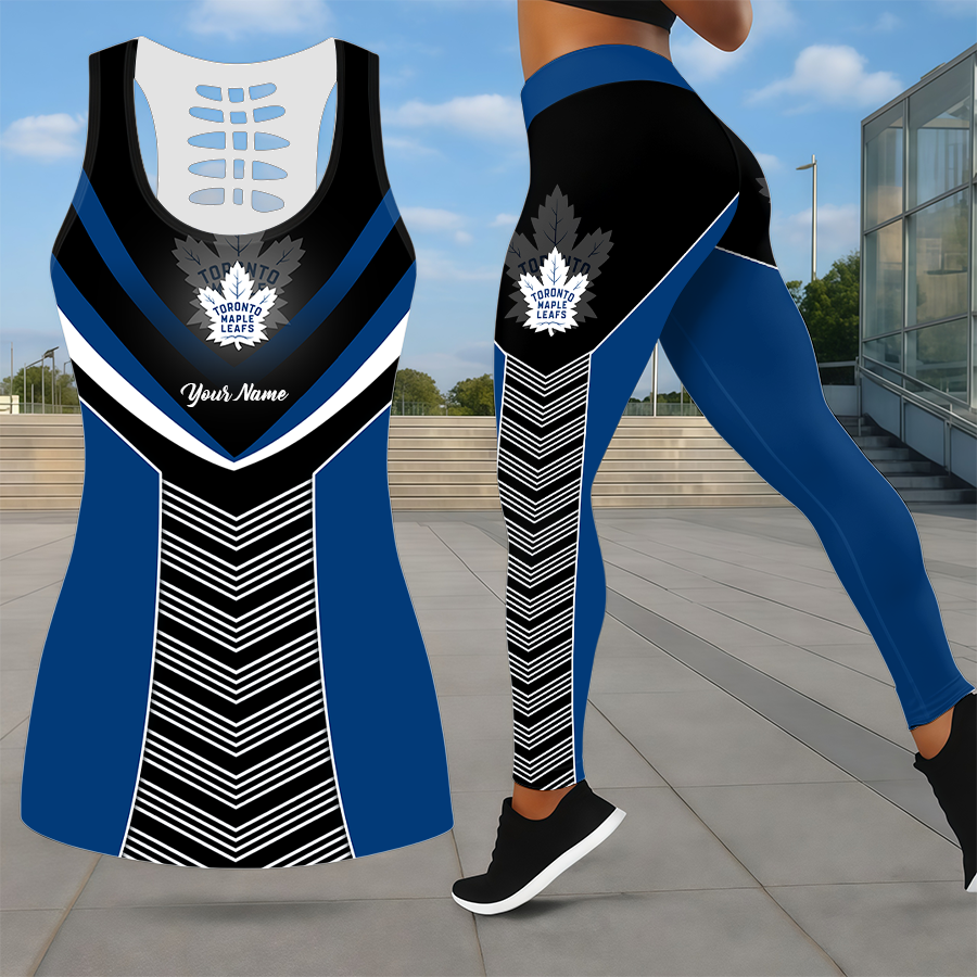 SPECIAL EDITION - NEW CUSTOMIZED NHL23 TML TORONTO MAPLE LEAFS LEGGINGS & HOLLOW TANK TOP SET