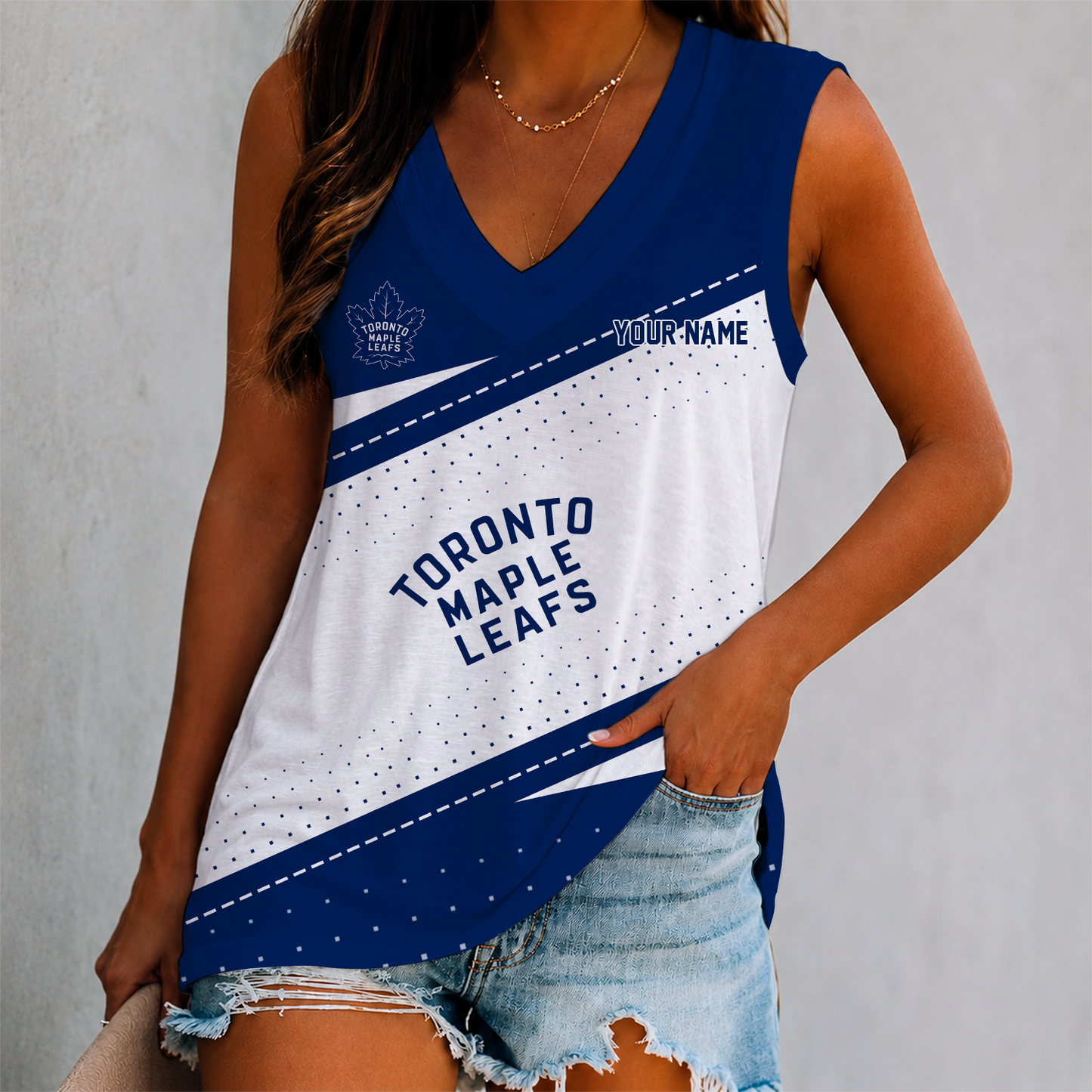 FINAL SALE - NEW CUSTOMIZED NHL23 TML TORONTO MAPLE LEAFS WOMEN'S V-NECK TANK TOP