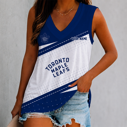 FINAL SALE - NEW CUSTOMIZED NHL23 TML TORONTO MAPLE LEAFS WOMEN'S V-NECK TANK TOP