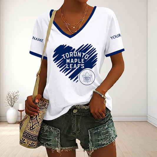 FINAL SALE - NEW CUSTOMIZED NHL23 TML TORONTO MAPLE LEAFS V-NECK FEMALE SHIRT