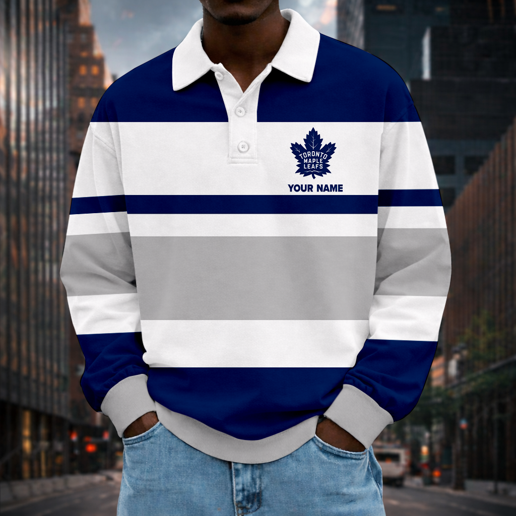 LIMITED EDITION - NEW CUSTOMIZED NHL23 TML TORONTO MAPLE LEAFS MEN LONG SLEEVE POLO