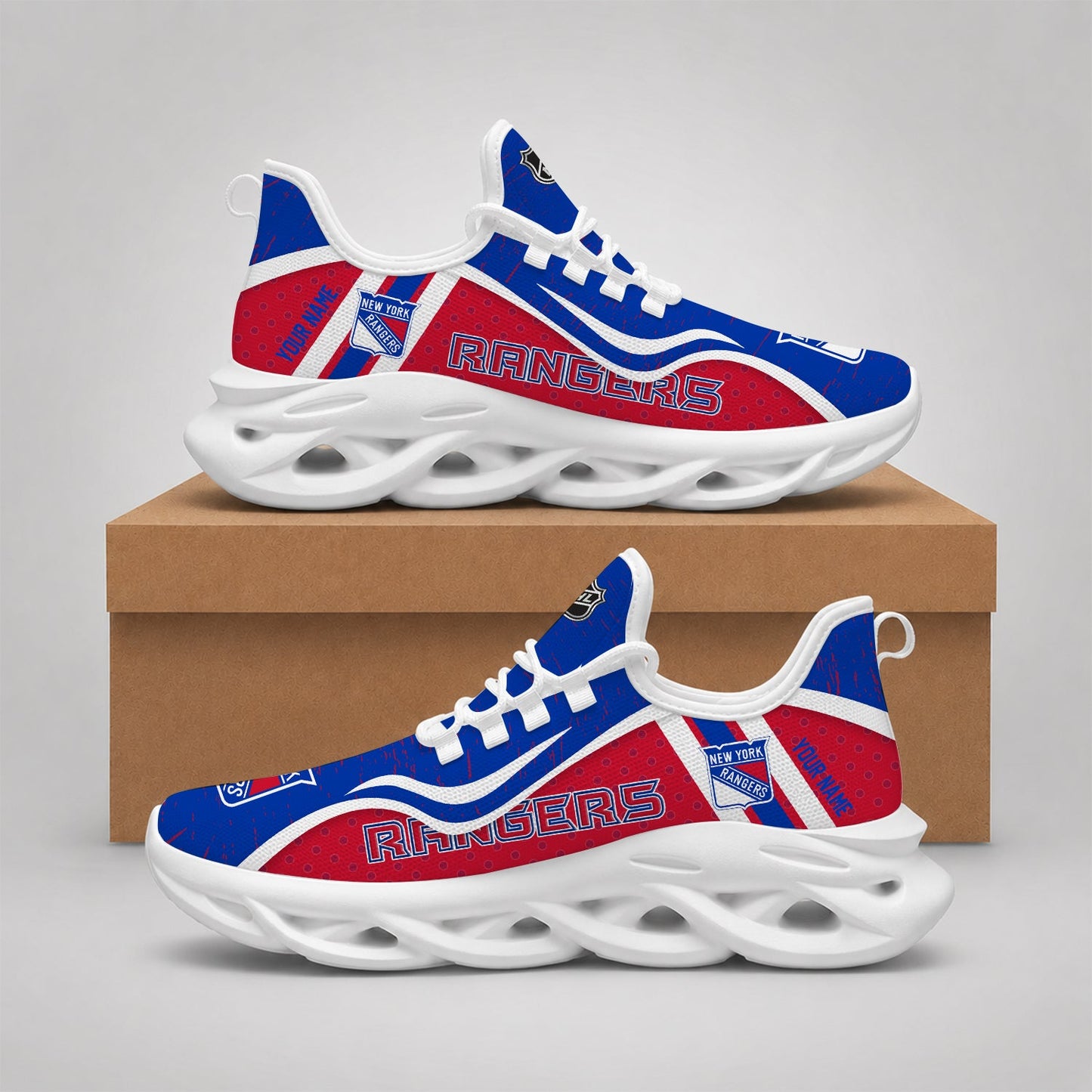 LIMITED EDITION - NEW CUSTOMIZED NHL24 NYR NEW YORK RANGERS CLUNKY SNEAKERS