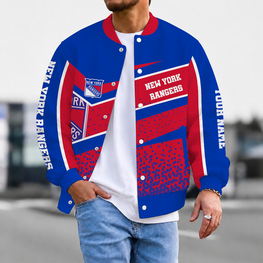 LIMITED EDITION - NEW CUSTOMIZED NHL24 NYR NEW YORK RANGERS SATIN VARSITY JACKET & BASEBALL JACKET