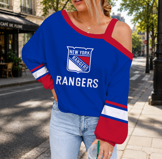 FINAL SALE - NEW CUSTOMIZED NHL24 NYR NEW YORK RANGERS DROP SHOULDER SWEATSHIRT