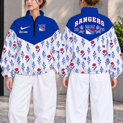 LIMITED EDITION - NEW CUSTOMIZED NHL24 NYR NEW YORK RANGERS V-NECK ZIPPER SWEATSHIRT JACKET