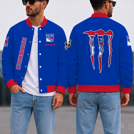 LIMITED EDITION - NEW CUSTOMIZED NHL24 NYR NEW YORK RANGERS SATIN VARSITY JACKET & BASEBALL JACKET
