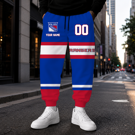 HOT DEAL - NEW CUSTOMIZED NHL24 NYR NEW YORK RANGERS SWEATPANTS