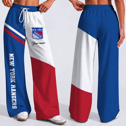 FINAL SALE - NEW CUSTOMIZED NHL24 NYR NEW YORK RANGERS WOMEN'S WIDE LEG PANTS