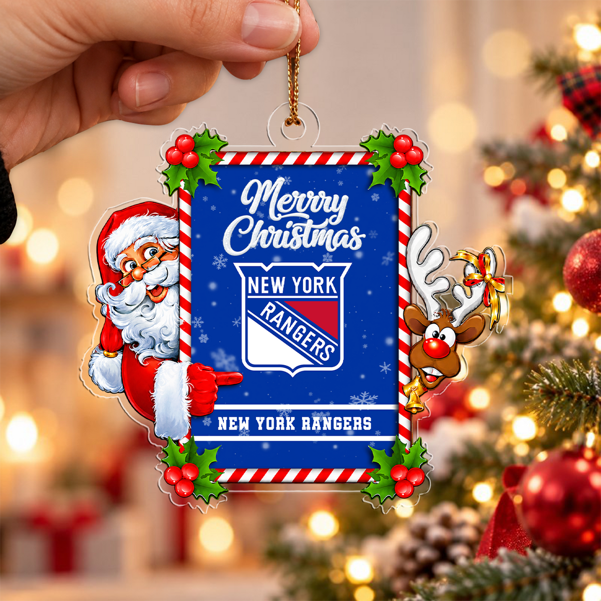 FLASH SALE - NEW CUSTOMIZED NHL24 NYR NEW YORK RANGERS CHRISTMAS ACRYLIC ORNAMENT