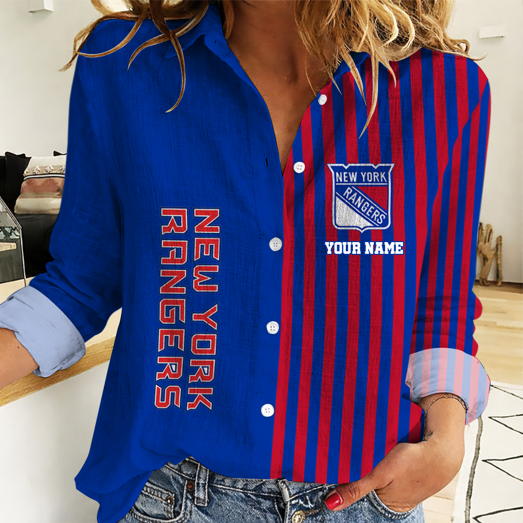 FINAL SALE - NEW CUSTOMIZED NHL24 NYR NEW YORK RANGERS WOMEN CASUAL SHIRT
