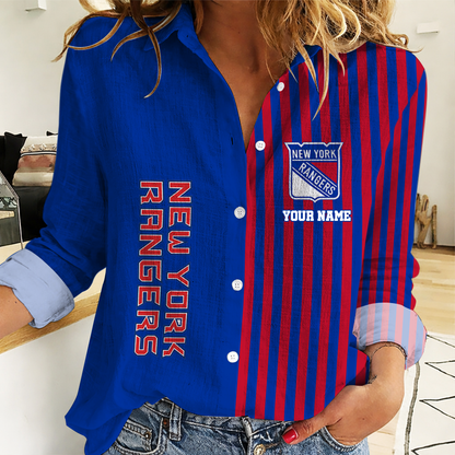 FINAL SALE - NEW CUSTOMIZED NHL24 NYR NEW YORK RANGERS WOMEN CASUAL SHIRT