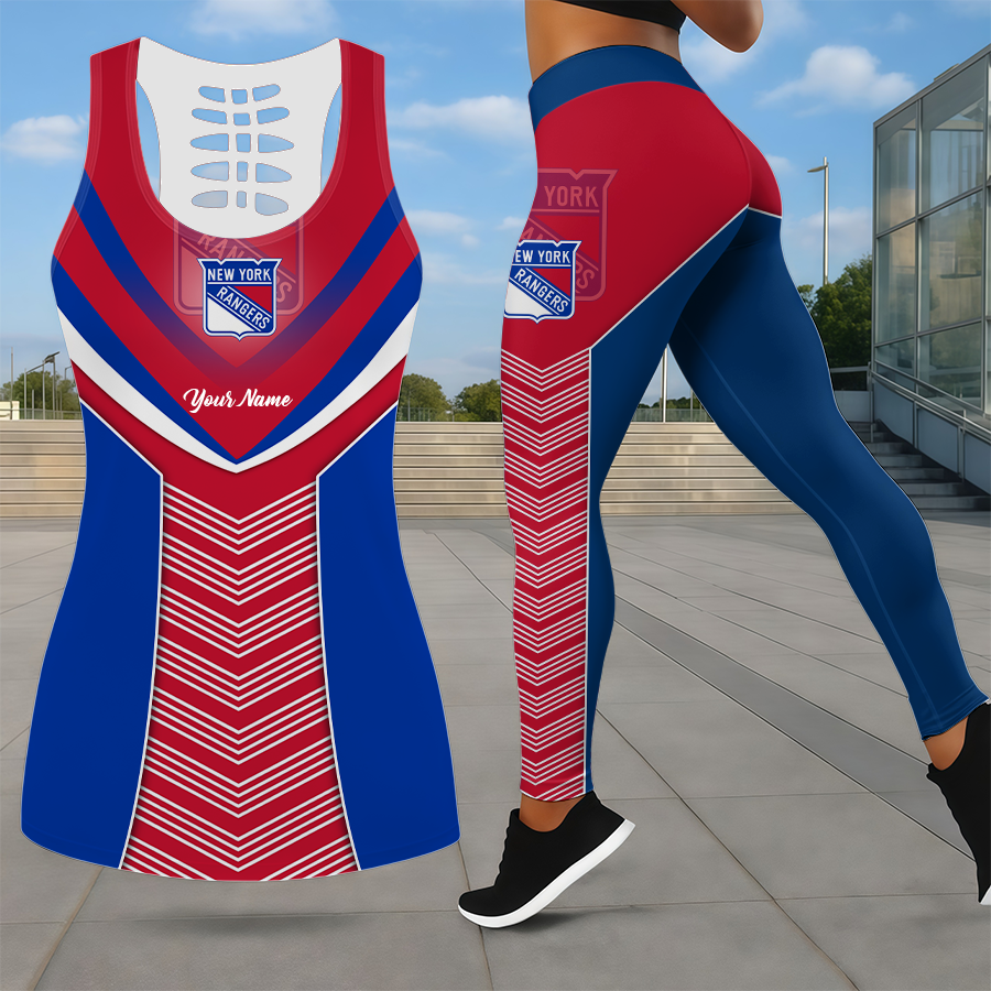 SPECIAL EDITION - NEW CUSTOMIZED NHL24 NYR NEW YORK RANGERS LEGGINGS & HOLLOW TANK TOP SET