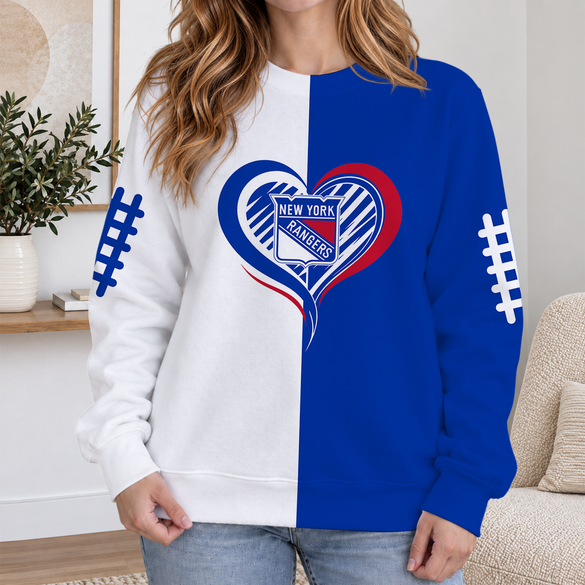 FINAL SALE - NEW CUSTOMIZED NHL24 NYR NEW YORK RANGERS RIBBED HOODIE & SWEATSHIRT