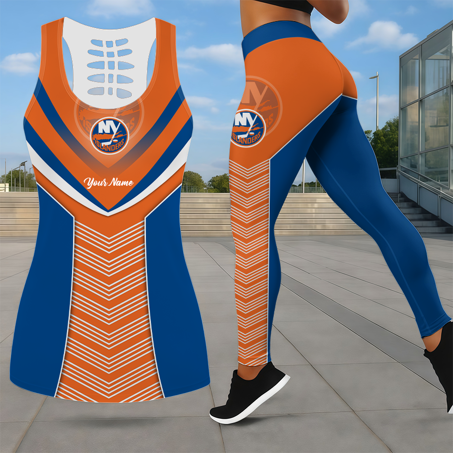 SPECIAL EDITION - NEW CUSTOMIZED NHL25 NYI NEW YORK ISLANDERS LEGGINGS & HOLLOW TANK TOP SET