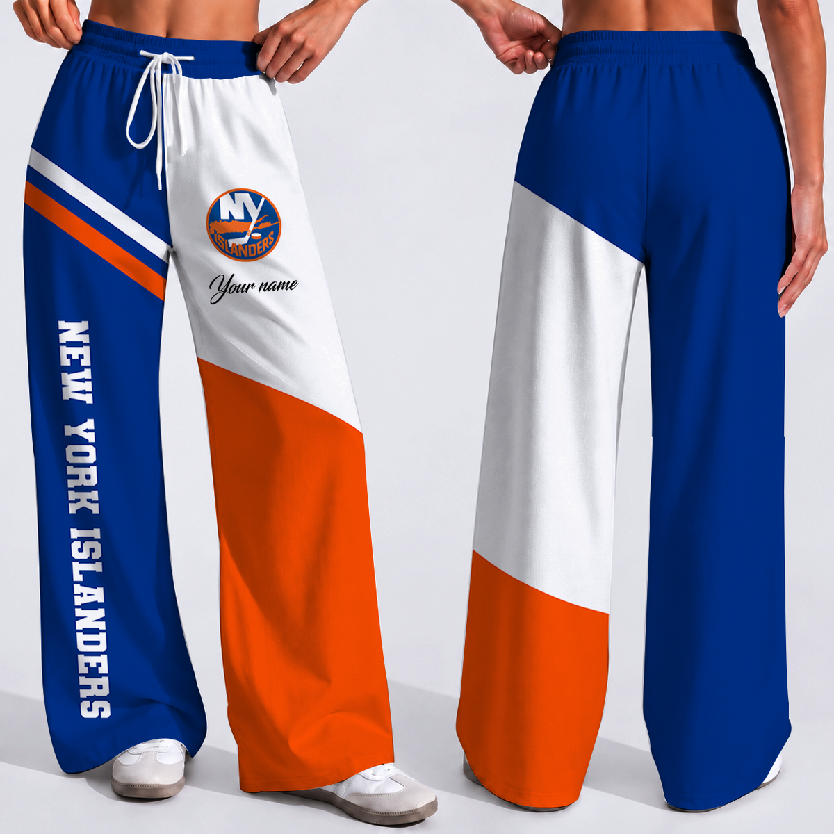 FINAL SALE - NEW CUSTOMIZED NHL25 NYI NEW YORK ISLANDERS WOMEN'S WIDE LEG PANTS