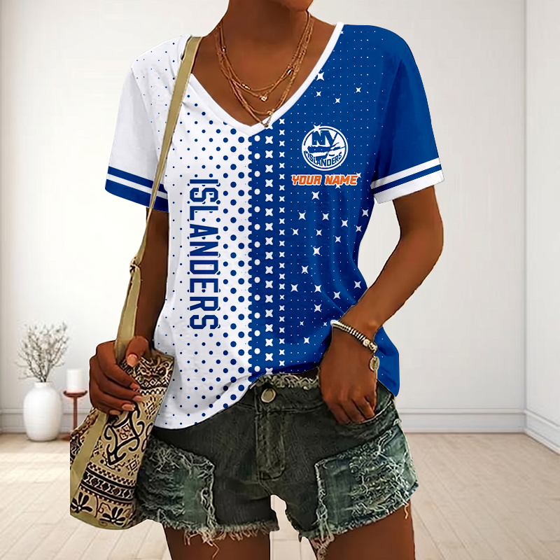 LIMITED EDITION - NEW CUSTOMIZED NHL25 NYI NEW YORK ISLANDERS V-NECK FEMALE SHIRT