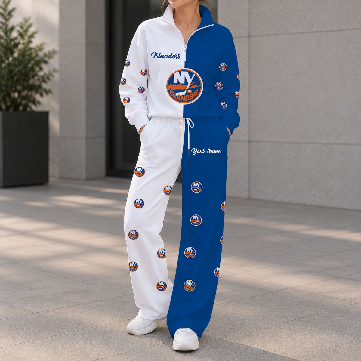 SPECIAL EDITION - NEW CUSTOMIZED NHL25 NYI NEW YORK ISLANDERS ZIPPER SWEATSHIRT & WIDE LEG PANTS SET
