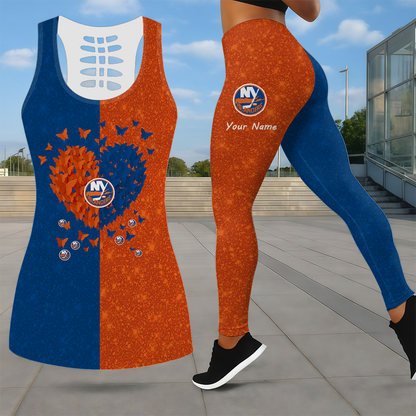LIMITED EDITION - NEW CUSTOMIZED NHL25 NYI NEW YORK ISLANDERS LEGGINGS & HOLLOW TANK TOP SET