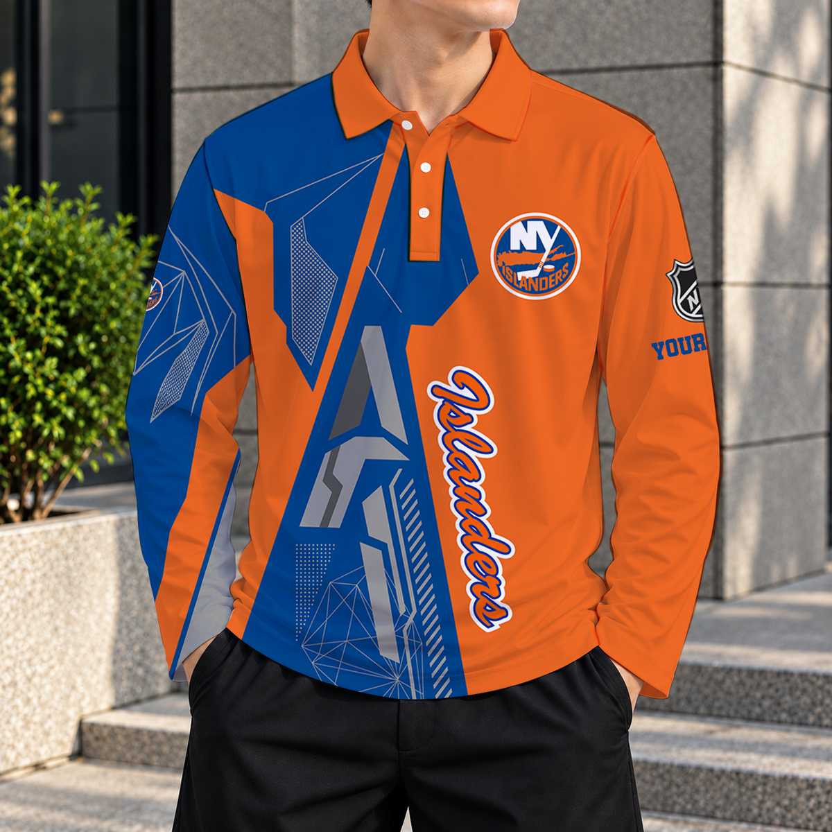 SPECIAL EDITION - NEW CUSTOMIZED NHL25 NYI NEW YORK ISLANDERS MEN LONG SLEEVE POLO