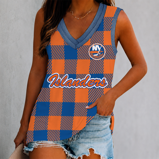 FINAL SALE - NEW CUSTOMIZED NHL25 NYI NEW YORK ISLANDERS WOMEN'S V-NECK TANK TOP