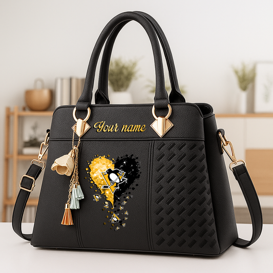 LIMITED EDITION - NEW CUSTOMIZED NHL26 PBP PITTSBURGH PENGUINS ZIP HANDBAG MULTICOLOR