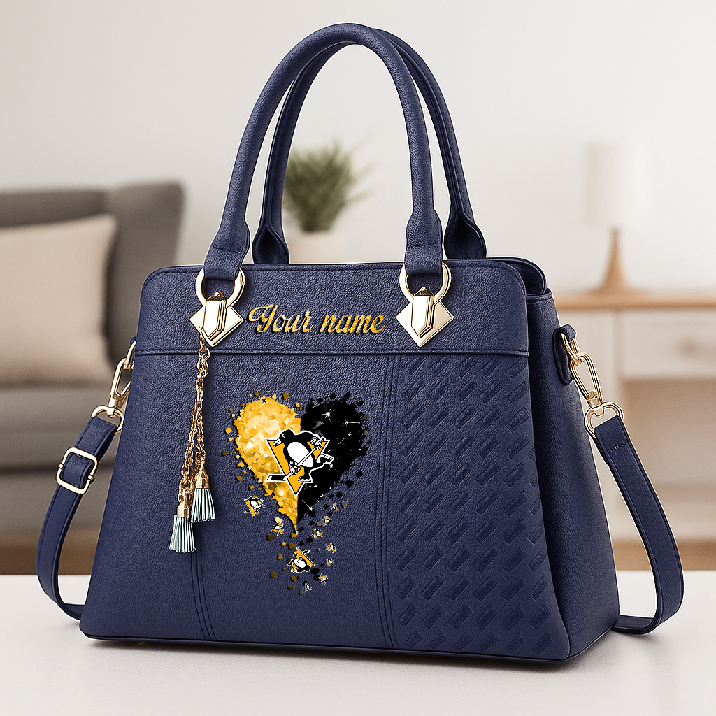 LIMITED EDITION - NEW CUSTOMIZED NHL26 PBP PITTSBURGH PENGUINS ZIP HANDBAG MULTICOLOR