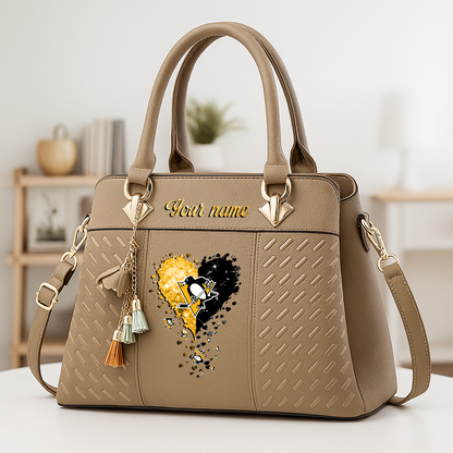LIMITED EDITION - NEW CUSTOMIZED NHL26 PBP PITTSBURGH PENGUINS ZIP HANDBAG MULTICOLOR