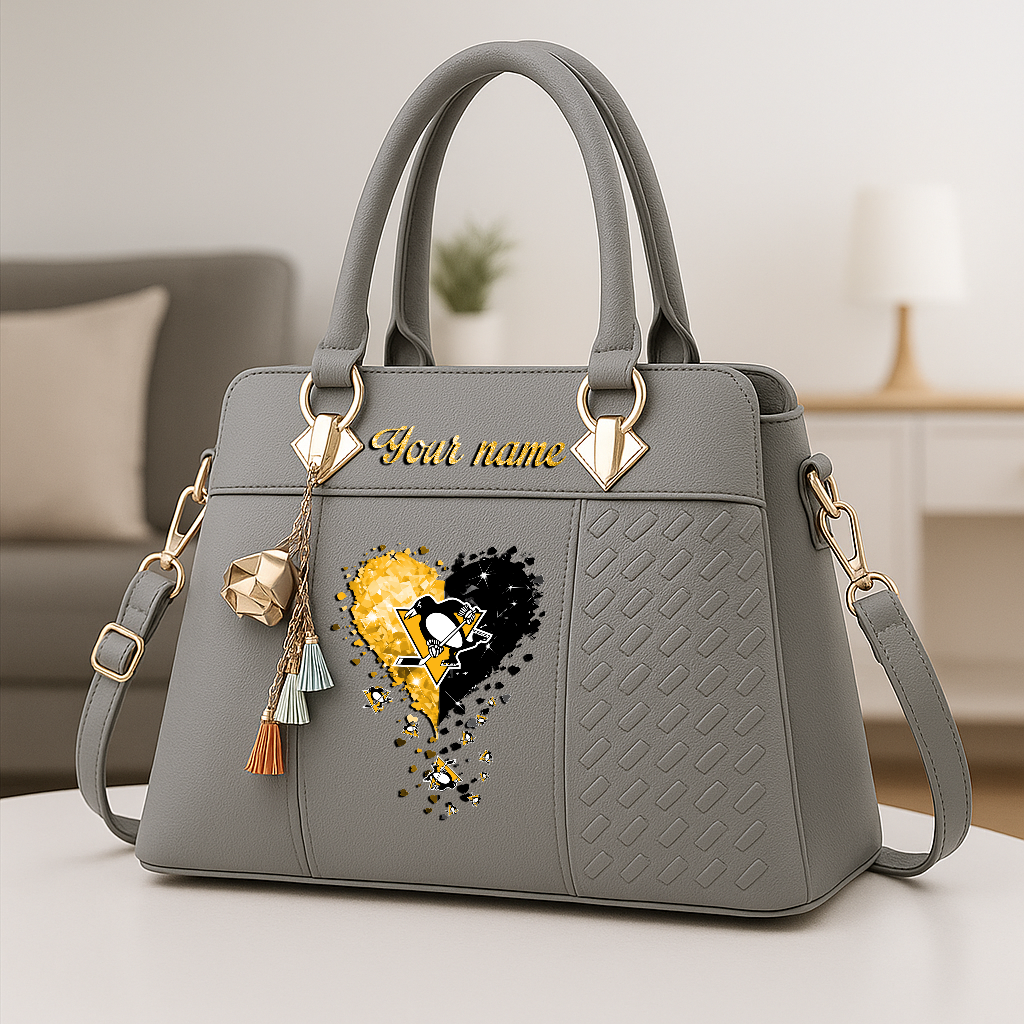 LIMITED EDITION - NEW CUSTOMIZED NHL26 PBP PITTSBURGH PENGUINS ZIP HANDBAG MULTICOLOR