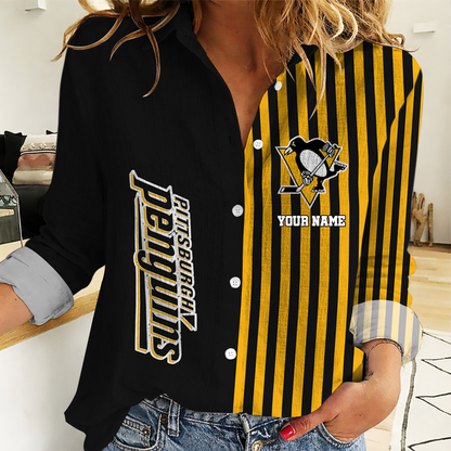 FINAL SALE - NEW CUSTOMIZED NHL26 PBP PITTSBURGH PENGUINS WOMEN CASUAL SHIRT