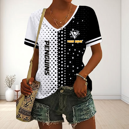 LIMITED EDITION - NEW CUSTOMIZED NHL26 PBP PITTSBURGH PENGUINS V-NECK FEMALE SHIRT