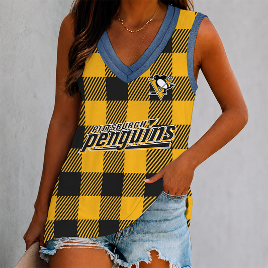 FINAL SALE - NEW CUSTOMIZED NHL26 PBP PITTSBURGH PENGUINS WOMEN'S V-NECK TANK TOP