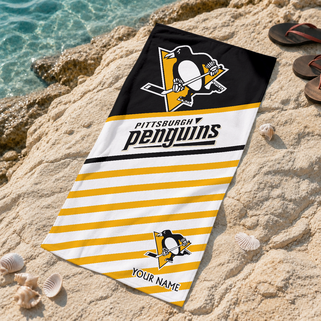 FINAL SALE - NEW CUSTOMIZED NHL26 PBP PITTSBURGH PENGUINS BEACH TOWEL