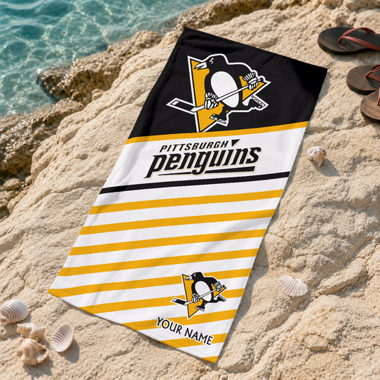 FINAL SALE - NEW CUSTOMIZED NHL26 PBP PITTSBURGH PENGUINS BEACH TOWEL