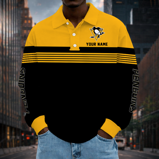LIMITED EDITION - NEW CUSTOMIZED NHL26 PBP PITTSBURGH PENGUINS MEN LONG SLEEVE POLO