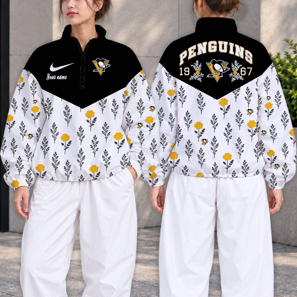LIMITED EDITION - NEW CUSTOMIZED NHL26 PBP PITTSBURGH PENGUINS V-NECK ZIPPER SWEATSHIRT JACKET