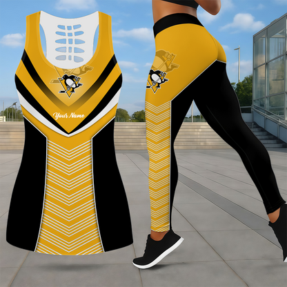 SPECIAL EDITION - NEW CUSTOMIZED NHL26 PBP PITTSBURGH PENGUINS LEGGINGS & HOLLOW TANK TOP SET