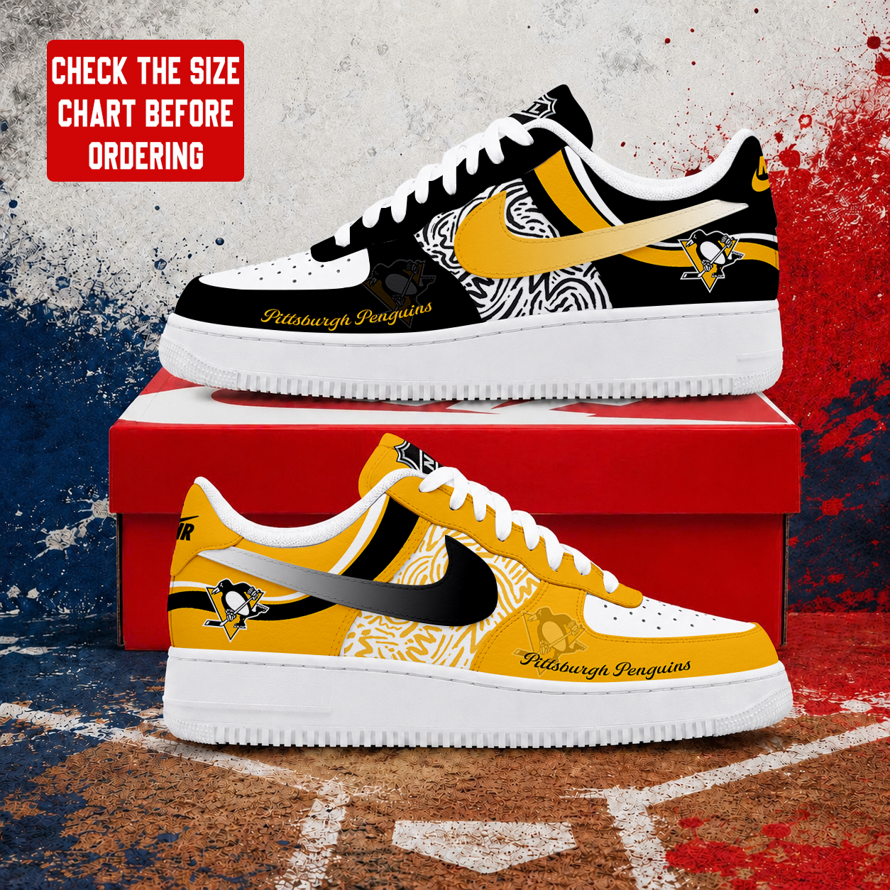 LIMITED EDITION - NEW CUSTOMIZED NHL26 PBP PITTSBURGH PENGUINS AF1 SHOES