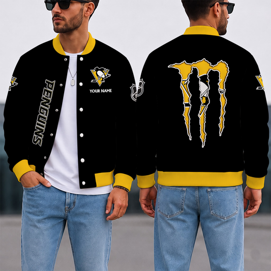 LIMITED EDITION - NEW CUSTOMIZED NHL26 PBP PITTSBURGH PENGUINS SATIN VARSITY JACKET & BASEBALL JACKET