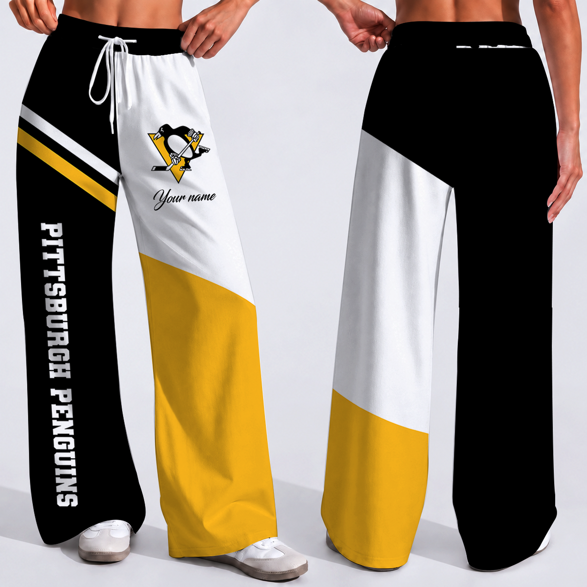 FINAL SALE - NEW CUSTOMIZED NHL26 PBP PITTSBURGH PENGUINS WOMEN'S WIDE LEG PANTS