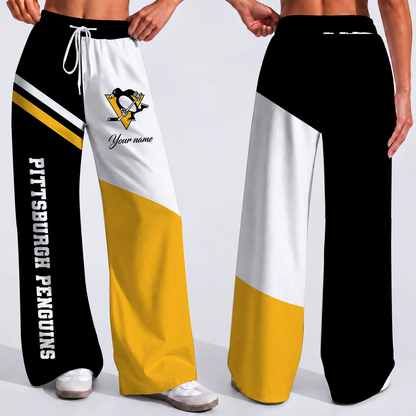 FINAL SALE - NEW CUSTOMIZED NHL26 PBP PITTSBURGH PENGUINS WOMEN'S WIDE LEG PANTS