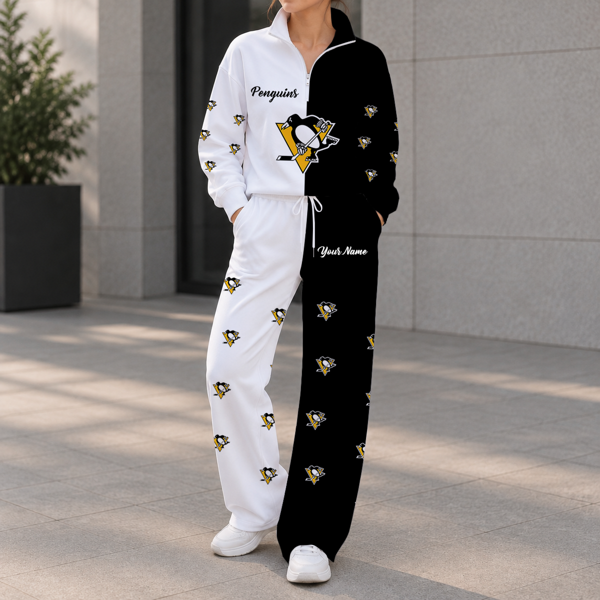 SPECIAL EDITION - NEW CUSTOMIZED NHL26 PBP PITTSBURGH PENGUINS ZIPPER SWEATSHIRT & WIDE LEG PANTS SET