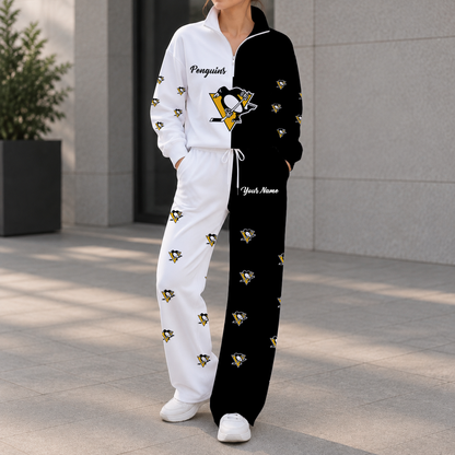 SPECIAL EDITION - NEW CUSTOMIZED NHL26 PBP PITTSBURGH PENGUINS ZIPPER SWEATSHIRT & WIDE LEG PANTS SET