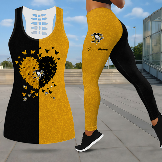 LIMITED EDITION - NEW CUSTOMIZED NHL26 PBP PITTSBURGH PENGUINS LEGGINGS & HOLLOW TANK TOP SET