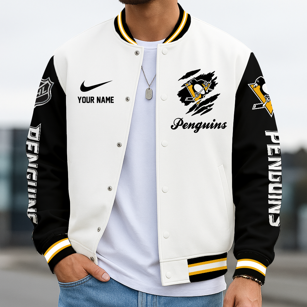 LIMITED EDITION - NEW CUSTOMIZED NHL26 PBP PITTSBURGH PENGUINS BASEBALL JACKET, SATIN VARSITY JACKET