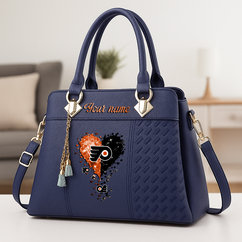 LIMITED EDITION - NEW CUSTOMIZED NHL27 PPF PHILADELPHIA FLYERS ZIP HANDBAG MULTICOLOR