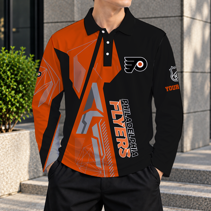 SPECIAL EDITION - NEW CUSTOMIZED NHL27 PPF PHILADELPHIA FLYERS MEN LONG SLEEVE POLO
